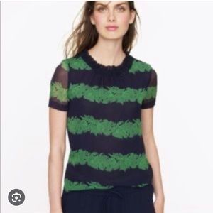 Jcrew Navy Green Floral Striped Chiffon Layered Tee